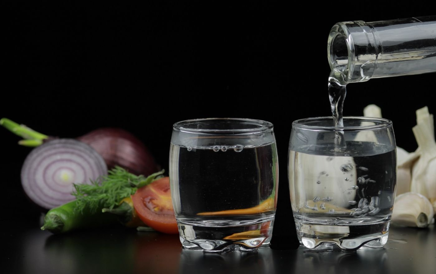 small glasses with Vodka